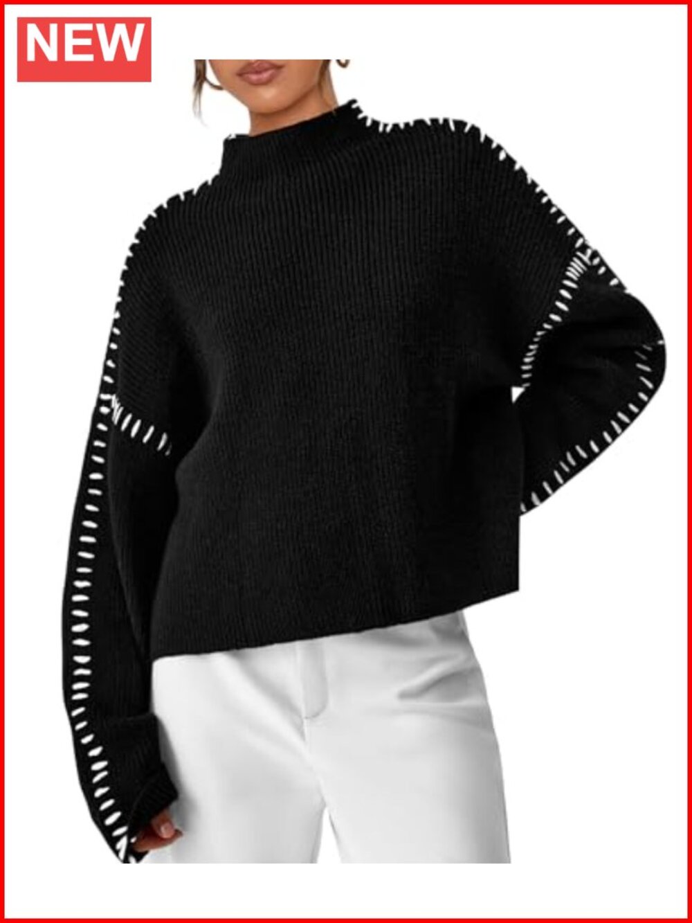 Women's Chunky Knit Oversized Pullover Sweater Mock Neck Ribbed